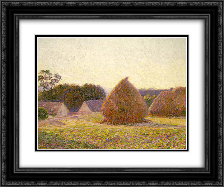 Haystacks, Giverny 24x20 Black Ornate Wood Framed Art Print Poster with Double Matting by Cabot Perry, Lilla