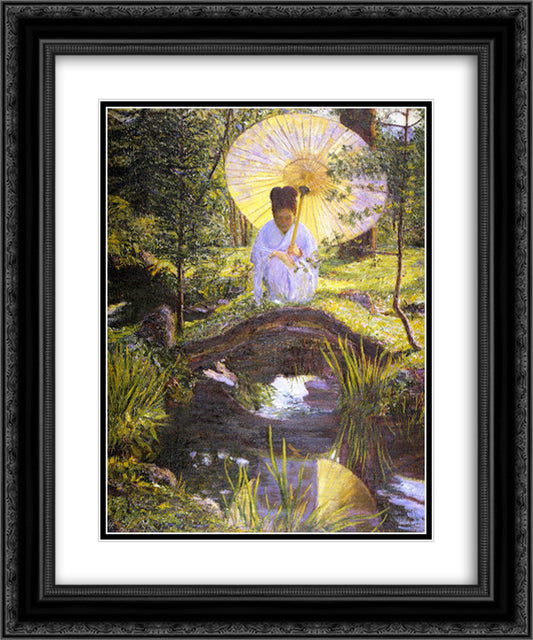 In a Japanese Garden 20x24 Black Ornate Wood Framed Art Print Poster with Double Matting by Cabot Perry, Lilla