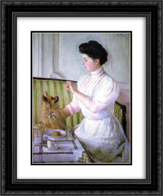 Lady at the Tea Table 20x24 Black Ornate Wood Framed Art Print Poster with Double Matting by Cabot Perry, Lilla