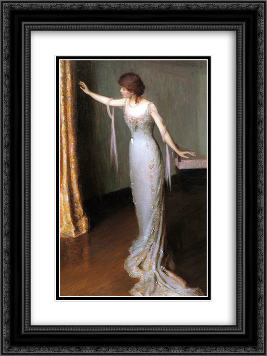 Lady in an Evening Dress 18x24 Black Ornate Wood Framed Art Print Poster with Double Matting by Cabot Perry, Lilla