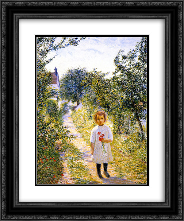 Little Girl n a Lane, Giverny 20x24 Black Ornate Wood Framed Art Print Poster with Double Matting by Cabot Perry, Lilla