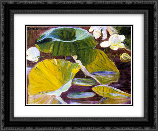 Lotus Flowers [Oya, Japan] 24x20 Black Ornate Wood Framed Art Print Poster with Double Matting by Cabot Perry, Lilla