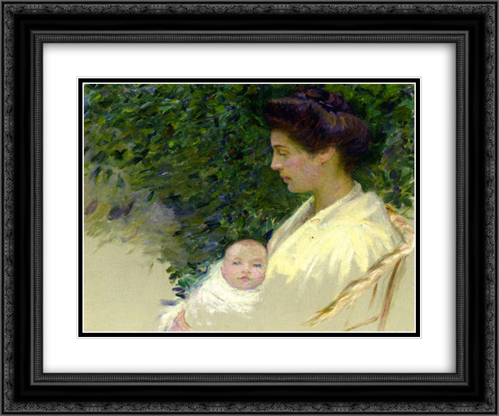 Mother and Baby (Alice Grew and Anita) 24x20 Black Ornate Wood Framed Art Print Poster with Double Matting by Cabot Perry, Lilla
