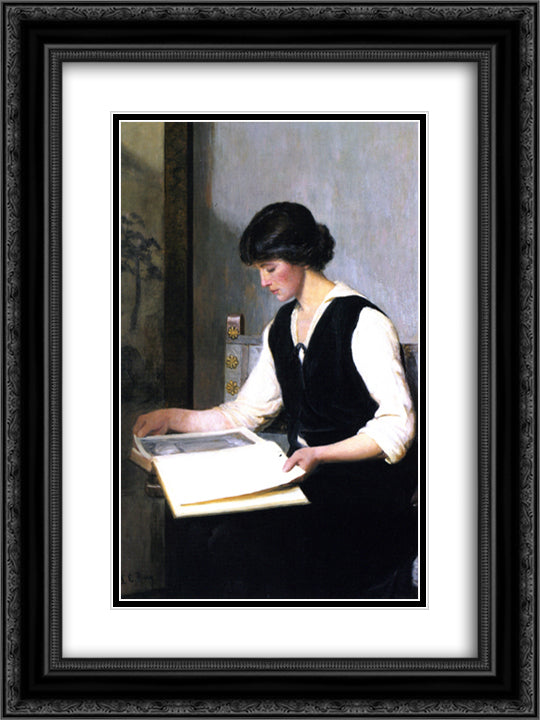 Reading 18x24 Black Ornate Wood Framed Art Print Poster with Double Matting by Cabot Perry, Lilla