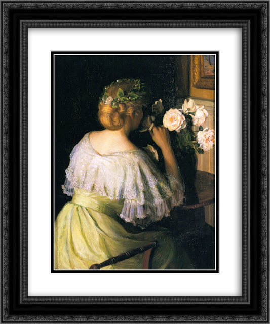 Roses (also known as The Scent of Roses) 20x24 Black Ornate Wood Framed Art Print Poster with Double Matting by Cabot Perry, Lilla