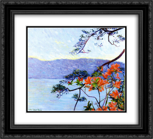 Suruga Bay, Azaleas 22x20 Black Ornate Wood Framed Art Print Poster with Double Matting by Cabot Perry, Lilla