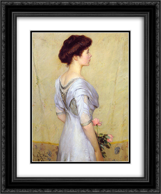 The Pink Rose 20x24 Black Ornate Wood Framed Art Print Poster with Double Matting by Cabot Perry, Lilla