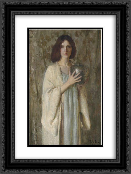 The Silver Vase 18x24 Black Ornate Wood Framed Art Print Poster with Double Matting by Cabot Perry, Lilla