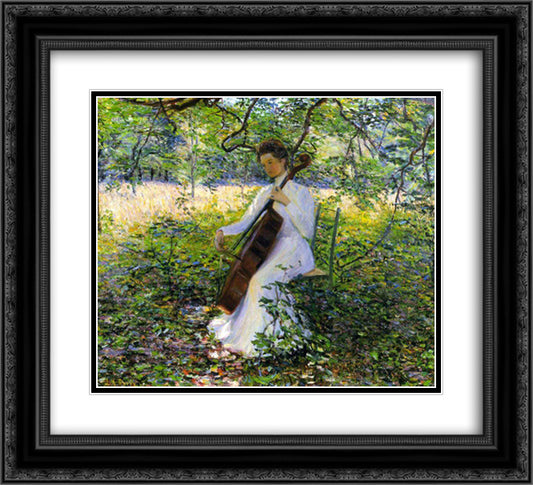 The Violoncellist 22x20 Black Ornate Wood Framed Art Print Poster with Double Matting by Cabot Perry, Lilla