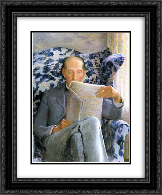 Thomas Sergeant Perry Reading a Newspaper 20x24 Black Ornate Wood Framed Art Print Poster with Double Matting by Cabot Perry, Lilla
