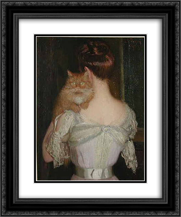 Woman with a Cat 20x24 Black Ornate Wood Framed Art Print Poster with Double Matting by Cabot Perry, Lilla