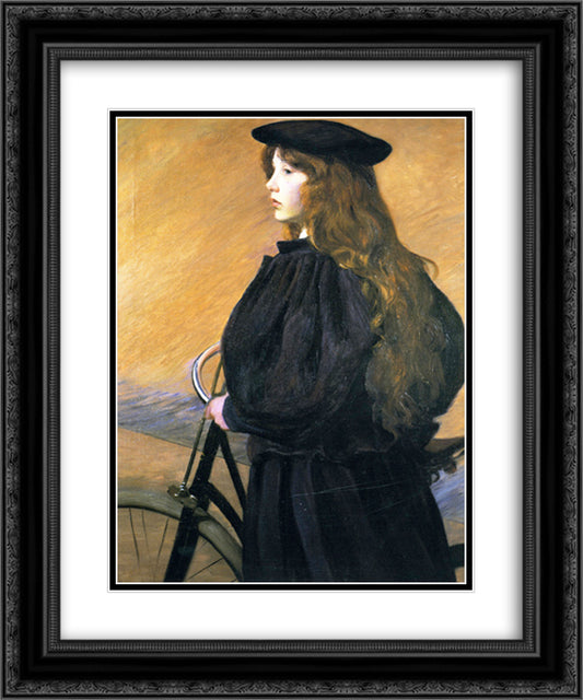 Young Bicyclist 20x24 Black Ornate Wood Framed Art Print Poster with Double Matting by Cabot Perry, Lilla