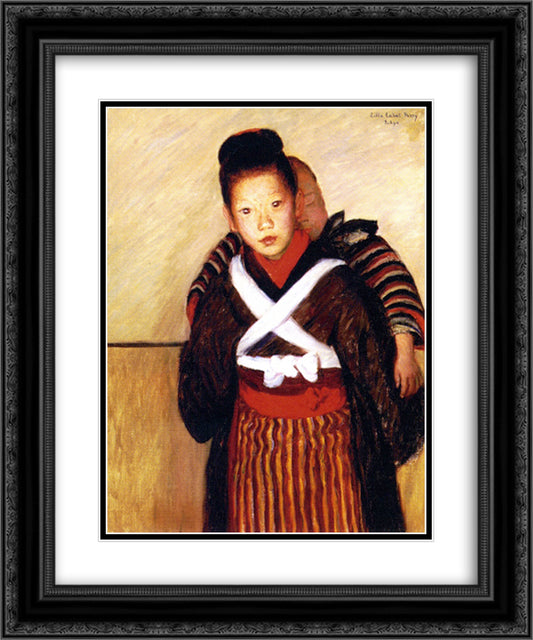 Young Caretaker (also known as Motherhood) 20x24 Black Ornate Wood Framed Art Print Poster with Double Matting by Cabot Perry, Lilla