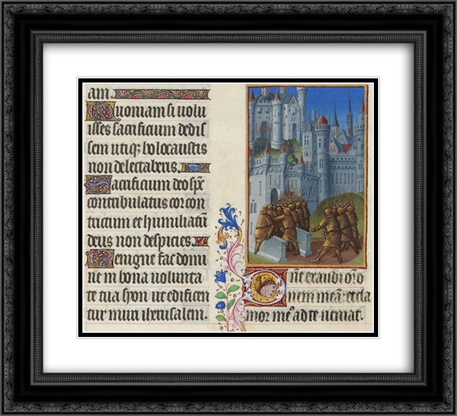 An Attack on a City 22x20 Black Ornate Wood Framed Art Print Poster with Double Matting by Limbourg Brothers