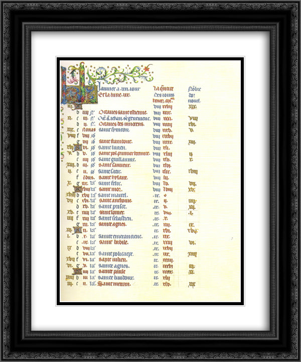 Calendar January 20x24 Black Ornate Wood Framed Art Print Poster with Double Matting by Limbourg Brothers