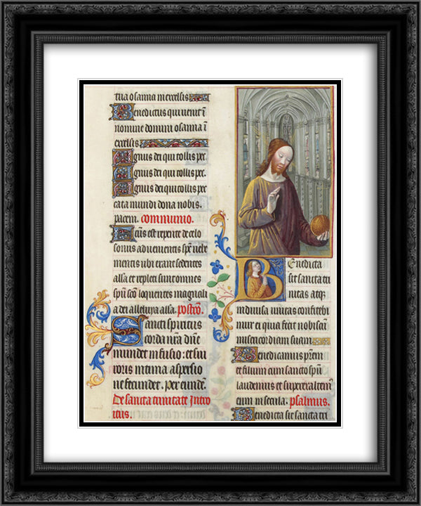Christ Blessing the World 20x24 Black Ornate Wood Framed Art Print Poster with Double Matting by Limbourg Brothers