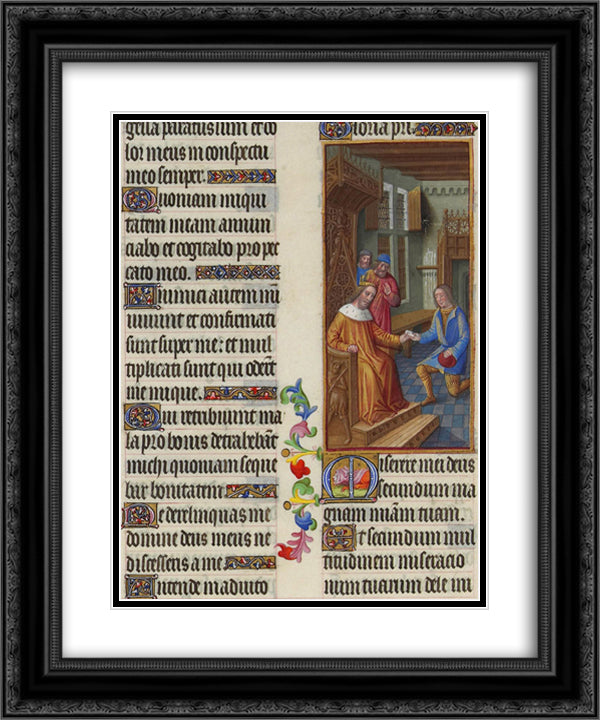 David Entrusts a Letter to Uriah 20x24 Black Ornate Wood Framed Art Print Poster with Double Matting by Limbourg Brothers