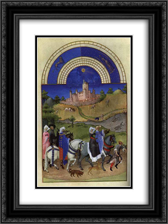 Facsimile of August Hawking 18x24 Black Ornate Wood Framed Art Print Poster with Double Matting by Limbourg Brothers