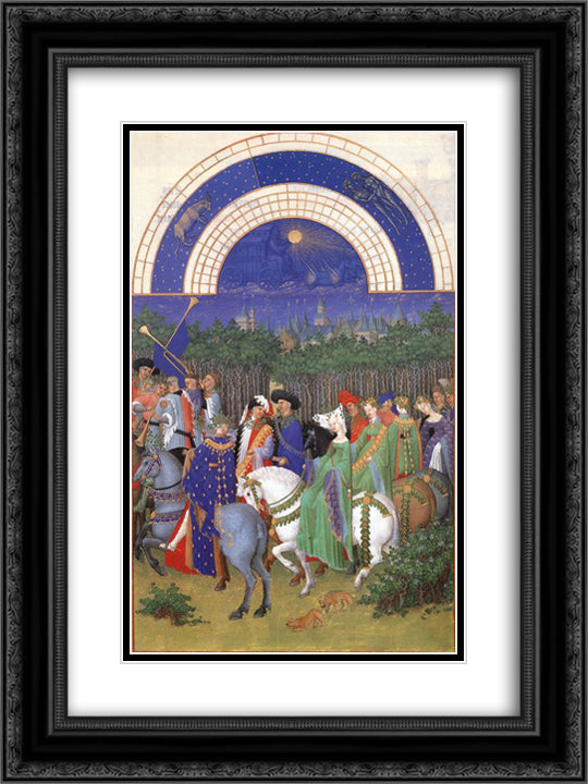 Facsimile of May Celebrating May Day Near the Town of Riom in the Auvergne 18x24 Black Ornate Wood Framed Art Print Poster with Double Matting by Limbourg Brothers