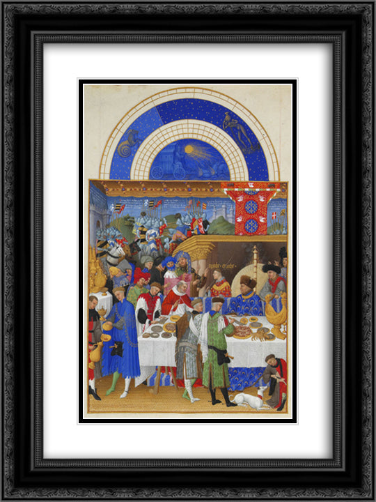 January Banquet Scene 18x24 Black Ornate Wood Framed Art Print Poster with Double Matting by Limbourg Brothers