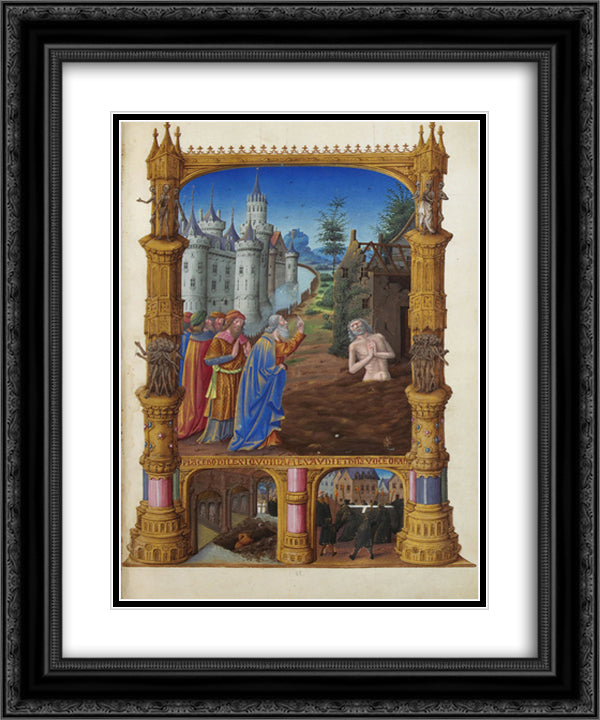 Job Mocked by His Friends 20x24 Black Ornate Wood Framed Art Print Poster with Double Matting by Limbourg Brothers