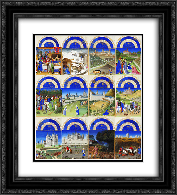 Labors of the Months 20x22 Black Ornate Wood Framed Art Print Poster with Double Matting by Limbourg Brothers