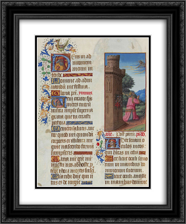 Prayer of David 20x24 Black Ornate Wood Framed Art Print Poster with Double Matting by Limbourg Brothers