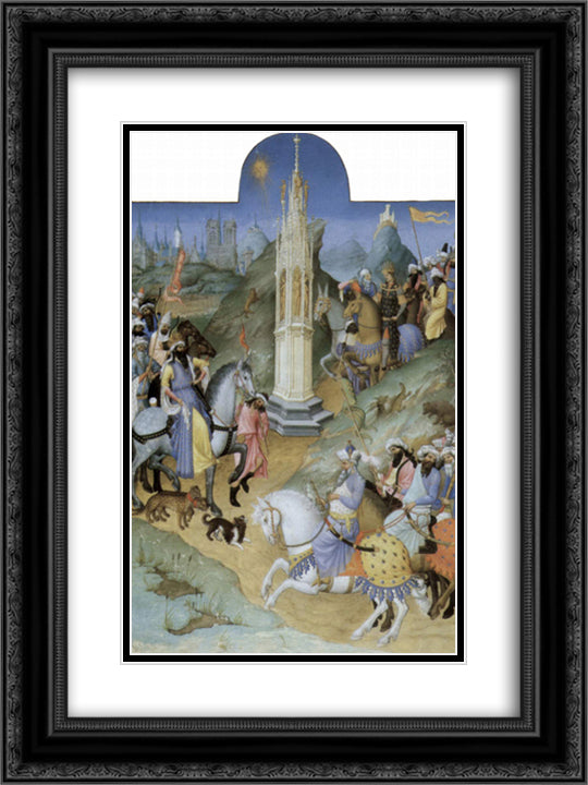 Scene of Meeting the Magi 18x24 Black Ornate Wood Framed Art Print Poster with Double Matting by Limbourg Brothers