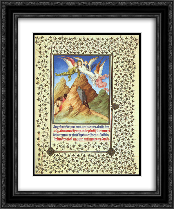 St. Catherine's Body Carried to Mt. Sinai 20x24 Black Ornate Wood Framed Art Print Poster with Double Matting by Limbourg Brothers