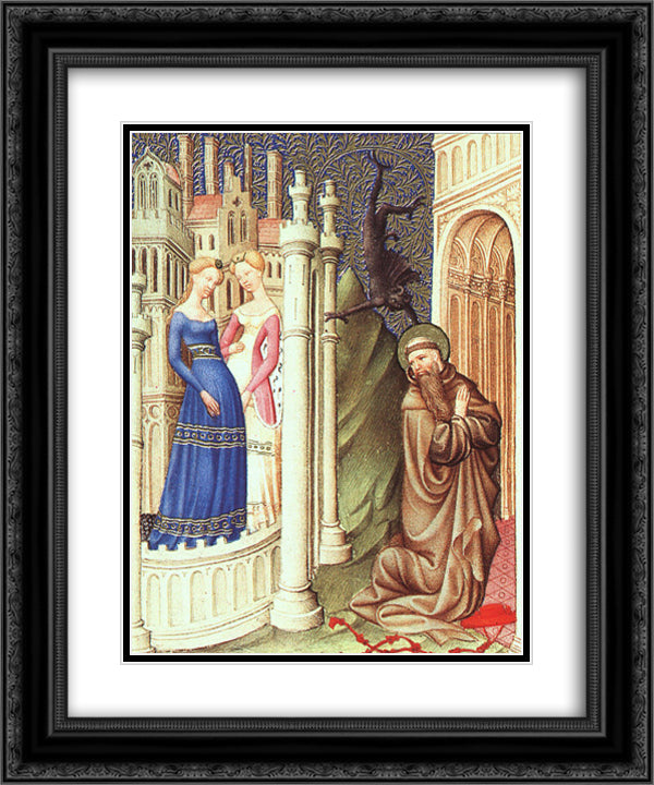 St. Jerome Tempted by Dancing Girls 20x24 Black Ornate Wood Framed Art Print Poster with Double Matting by Limbourg Brothers