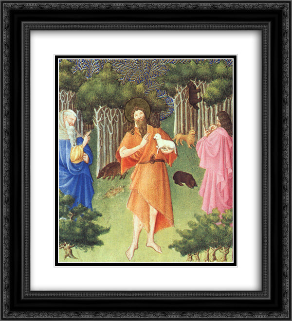 St. John the Baptist in the Wilderness 20x22 Black Ornate Wood Framed Art Print Poster with Double Matting by Limbourg Brothers