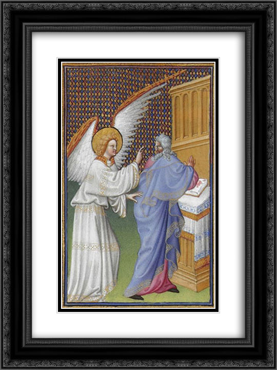 The Archangel Gabriel Appears to Zachary 18x24 Black Ornate Wood Framed Art Print Poster with Double Matting by Limbourg Brothers