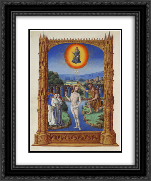 The Baptism of Christ 20x24 Black Ornate Wood Framed Art Print Poster with Double Matting by Limbourg Brothers
