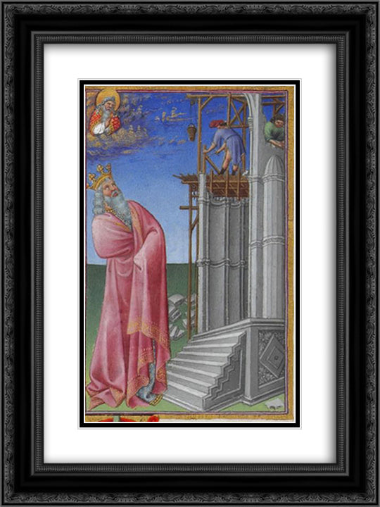 The Building of the Jerusalem Temple 18x24 Black Ornate Wood Framed Art Print Poster with Double Matting by Limbourg Brothers