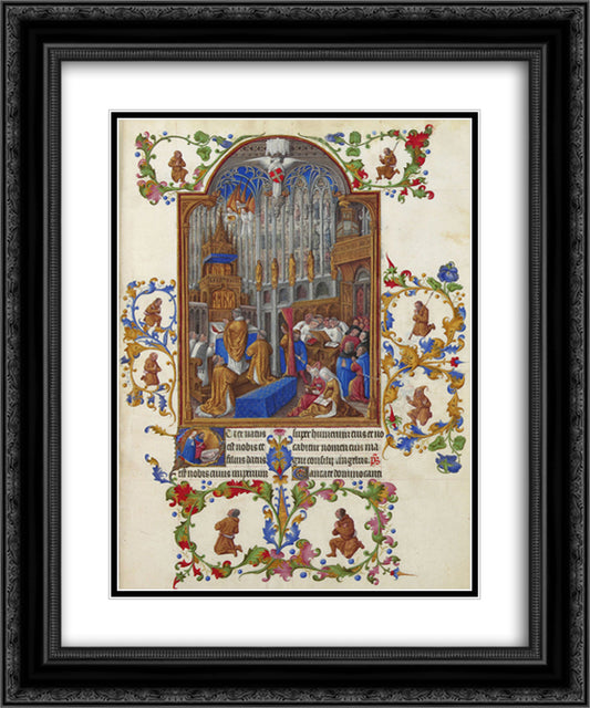 The Christmas Mass 20x24 Black Ornate Wood Framed Art Print Poster with Double Matting by Limbourg Brothers