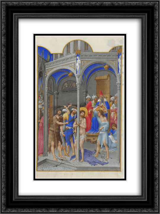 The Flagellation 18x24 Black Ornate Wood Framed Art Print Poster with Double Matting by Limbourg Brothers