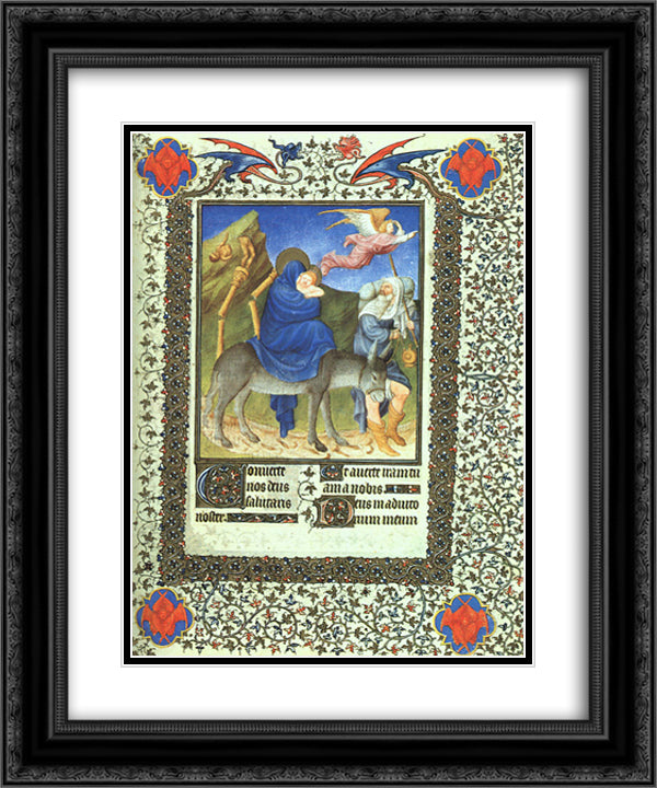 The Flight into Egypt 20x24 Black Ornate Wood Framed Art Print Poster with Double Matting by Limbourg Brothers