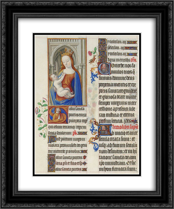 The Madonna and the Child 20x24 Black Ornate Wood Framed Art Print Poster with Double Matting by Limbourg Brothers