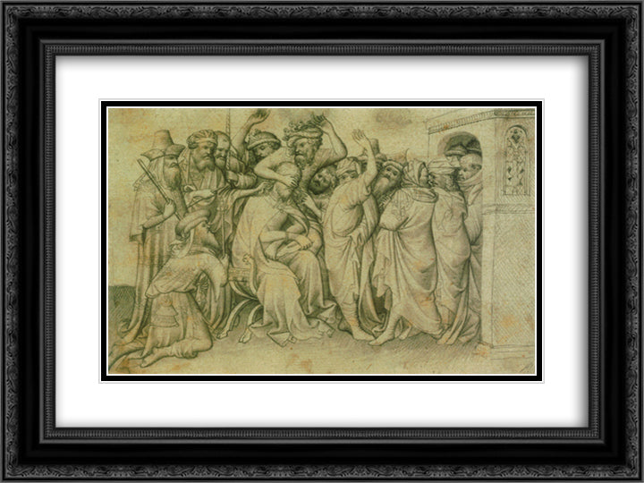 The Mocking of Christ 24x18 Black Ornate Wood Framed Art Print Poster with Double Matting by Limbourg Brothers