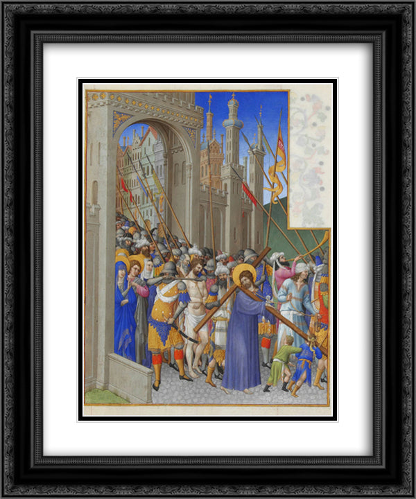 The Road to Calvary 20x24 Black Ornate Wood Framed Art Print Poster with Double Matting by Limbourg Brothers