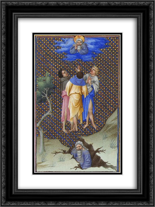 The Sons of Core Thank God for Their Salvation 18x24 Black Ornate Wood Framed Art Print Poster with Double Matting by Limbourg Brothers