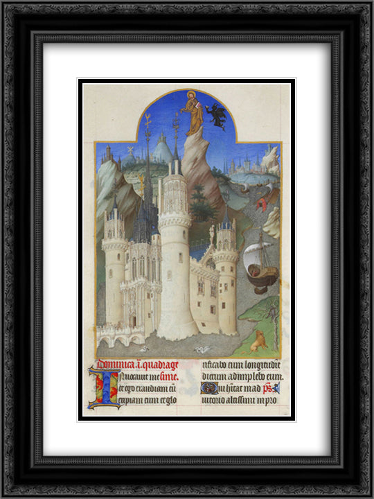 The Temptation of Christ 18x24 Black Ornate Wood Framed Art Print Poster with Double Matting by Limbourg Brothers
