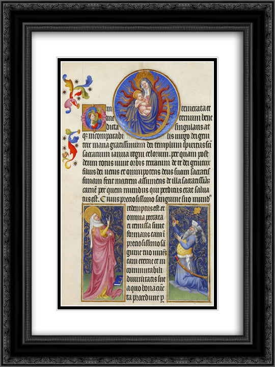 The Virgin, the Sibyl and the Emperor Augustus 18x24 Black Ornate Wood Framed Art Print Poster with Double Matting by Limbourg Brothers