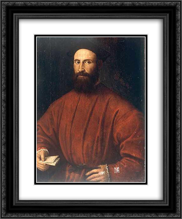 A man with letter 20x24 Black Ornate Wood Framed Art Print Poster with Double Matting by Lotto, Lorenzo