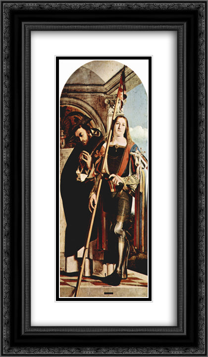 Altar of Recanati polyptych, the right wing martyr St. Peter and St. Vitus 14x24 Black Ornate Wood Framed Art Print Poster with Double Matting by Lotto, Lorenzo