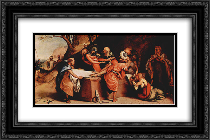 Altar polyptych of San Bartolomeo, Bergamo, foot plate Entombment 24x16 Black Ornate Wood Framed Art Print Poster with Double Matting by Lotto, Lorenzo