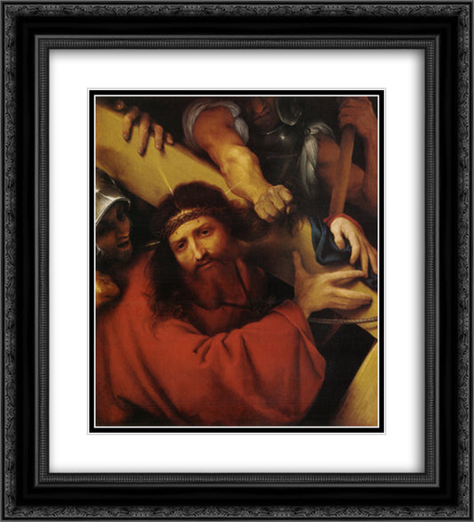 Christ Carrying the Cross 20x22 Black Ornate Wood Framed Art Print Poster with Double Matting by Lotto, Lorenzo