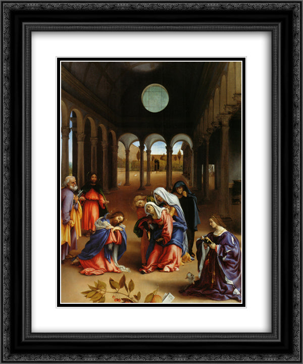 Christ's farewell to Mary 20x24 Black Ornate Wood Framed Art Print Poster with Double Matting by Lotto, Lorenzo