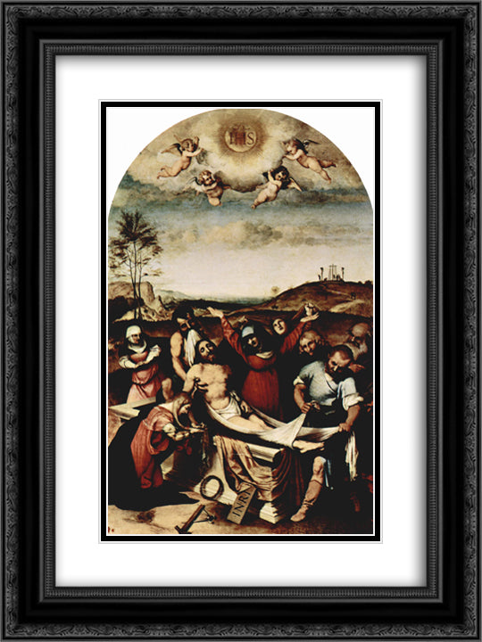 Deposition of Christ 18x24 Black Ornate Wood Framed Art Print Poster with Double Matting by Lotto, Lorenzo