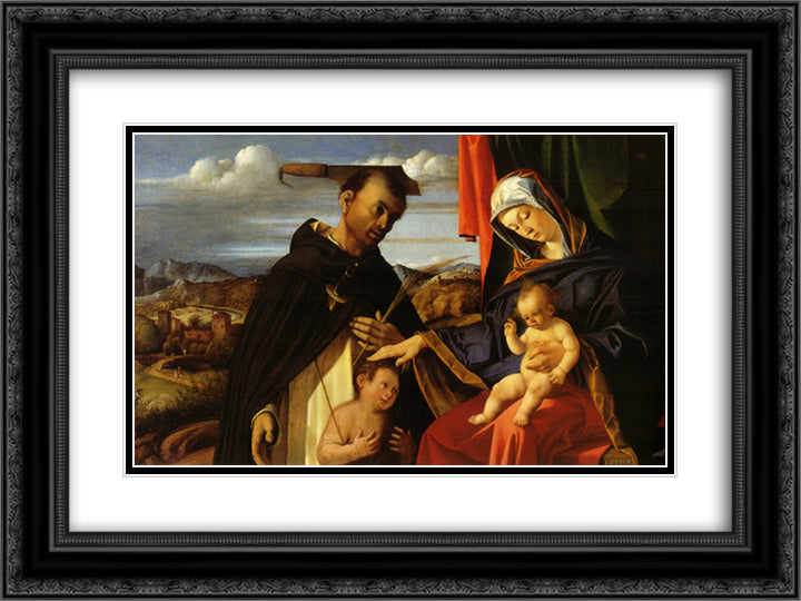 Madonna and Child with Saint Peter Martyr 24x18 Black Ornate Wood Framed Art Print Poster with Double Matting by Lotto, Lorenzo